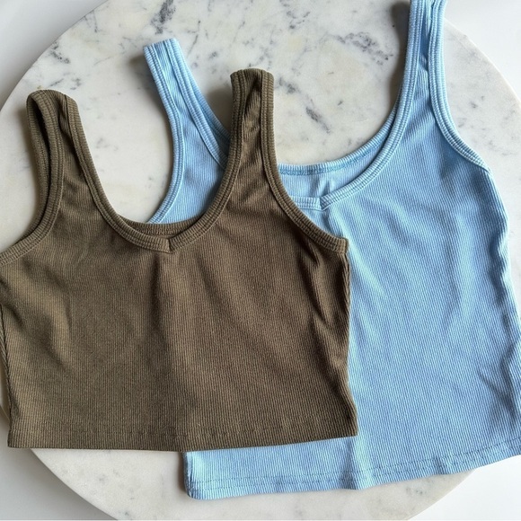 SHEIN Set of 2 Ribbed Green/Blue Tank Tops SZ XS - Picture 1 of 13